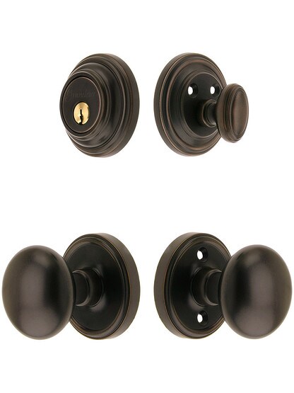 Grandeur Georgetown Entry Door Set, Keyed Alike with Fifth Avenue Knobs in Oil-Rubbed Bronze.